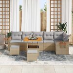 vidaXL Ensemble de canapé de jardin 9 Pièces Beige polyrotin