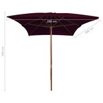 vidaXL Parasol de jardin avec mât en bois rouge bordeaux 200x300 cm