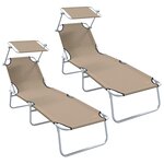 vidaXL Chaises longues pliantes 2 Pièces avec auvent en tissu Oxford 600D taupe