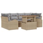 Ensemble de canapé de jardin 7 pièces avec coussins beige rotin poly