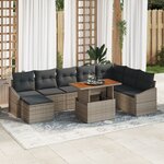 vidaXL Ensemble de canapés de jardin 9 pièces avec coussins gris en poly rattan