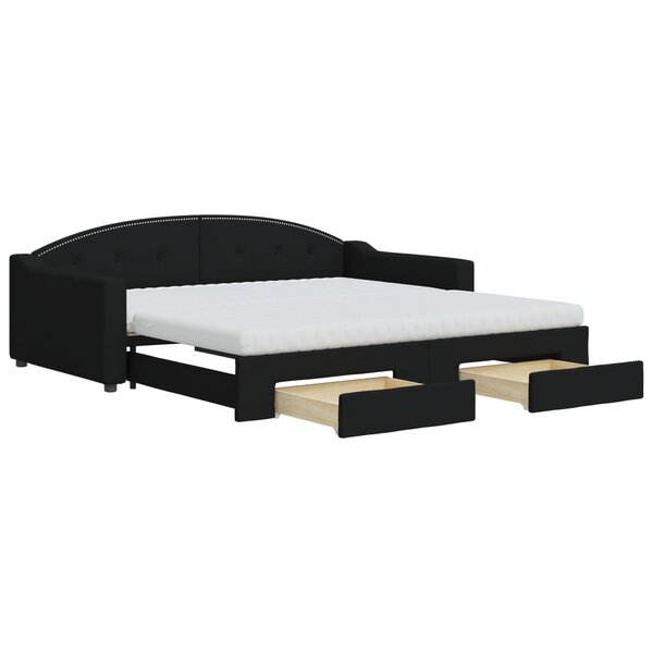 vidaXL Lit de jour avec gigogne et tiroirs noir 100x200 cm tissu