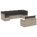 vidaXL Salon de jardin 9 Pièces avec coussins gris clair résine tressée
