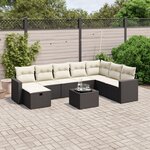 vidaXL Salon de jardin 9 Pièces avec coussins noir résine tressée