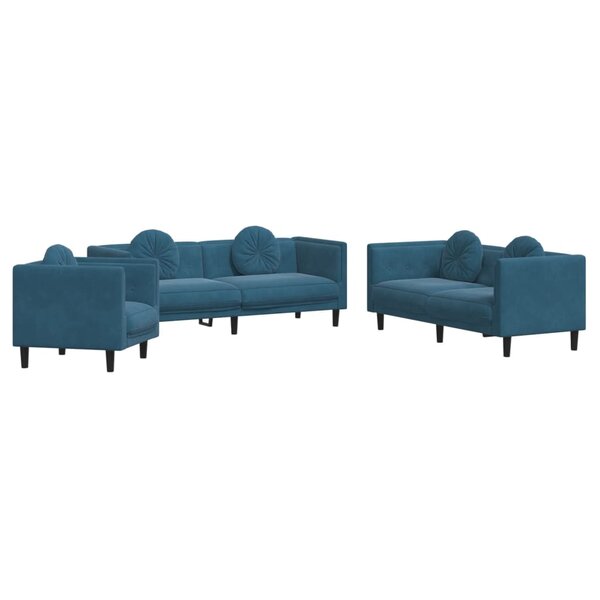 vidaXL Ensemble de canapés 3 Pièces avec coussins bleu velours