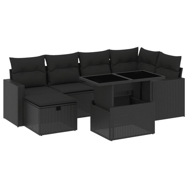 vidaXL Salon de jardin 7 Pièces avec coussins noir résine tressée