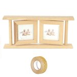 Double cadre photo en bois 25 x 12 5 cm + masking tape doré à paillettes 5 m