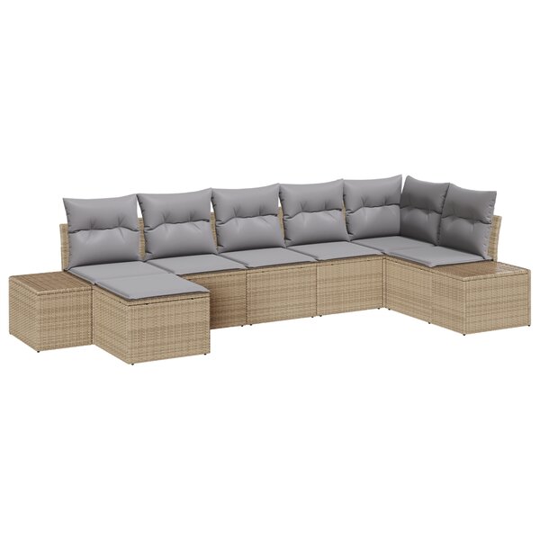 vidaXL Ensemble de canapés de jardin 7 pièces avec coussins en poly rotin beige