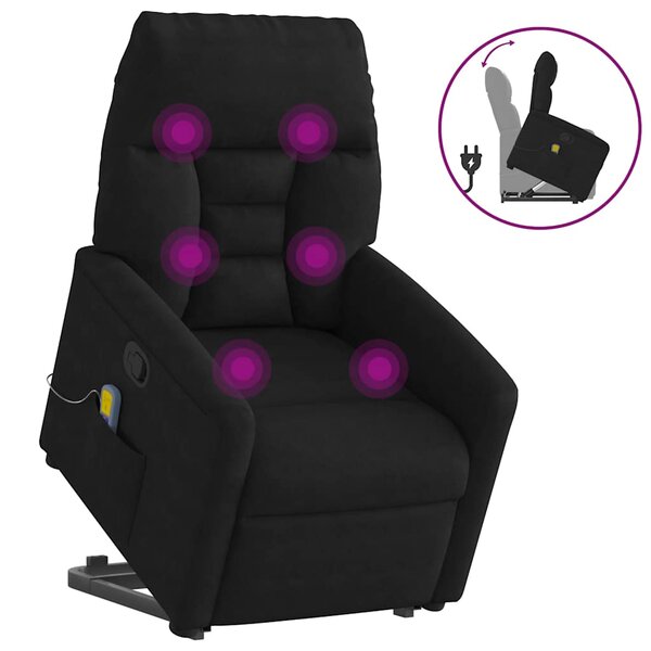 vidaXL Fauteuil inclinable de massage noir tissu microfibre