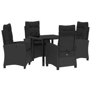 vidaXL Ensemble de salle à manger de jardin 5 pièces avec coussins Rattan Poly Noir