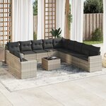 vidaXL Salon de jardin avec coussins 12 Pièces gris clair résine tressée