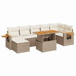 vidaXL Salon de jardin avec coussins 8 Pièces beige résine tressée acacia