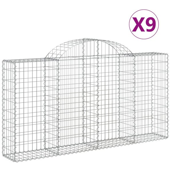 vidaXL Paniers à gabions arqués 9 Pièces 200x30x100/120 cm Fer galvanisé