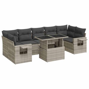 vidaXL Salon de jardin 8 Pièces avec coussins gris clair résine tressée