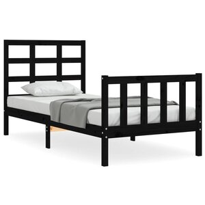 vidaXL Cadre de lit avec tête de lit noir petit simple bois massif