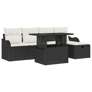 vidaXL Ensemble de canapé de jardin avec coussin 6 Pièces Noir Poly rotin