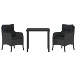 vidaXL Ensemble de salle à manger pour jardin 3 Pièces Noir Poly rotin