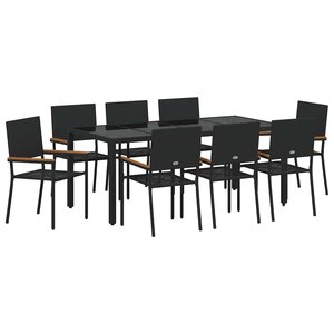 vidaXL Ensemble de salle à manger pour jardin 9 Pièces Noir