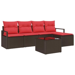 vidaXL Ensemble de canapé de jardin avec coussin 6 Pièces Marron et rouge