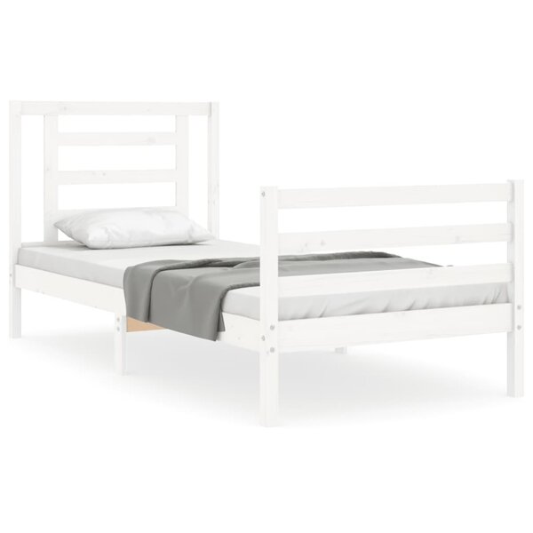 vidaXL Cadre de lit avec tête de lit blanc 90x200 cm bois massif