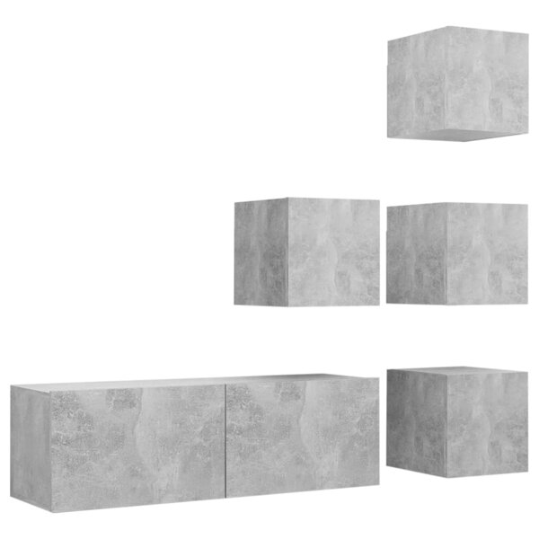 vidaXL Ensemble de meuble TV 5 Pièces Gris béton Bois d'ingénierie