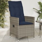 vidaXL Chaise de jardin inclinable avec coussins en résine tressée grise