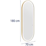Poste de coiffure miroir éclairage led ultra-plat ovale 70 x 4 x 180 cm verre acier doré 14_0009651