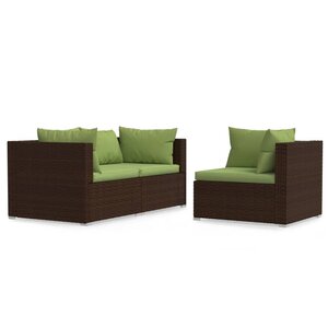 vidaXL Salon de jardin 3 Pièces avec coussins Marron Résine tressée