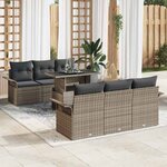 vidaXL Ensemble de canapé de jardin avec coussin 7 Pièces Gris Poly rotin