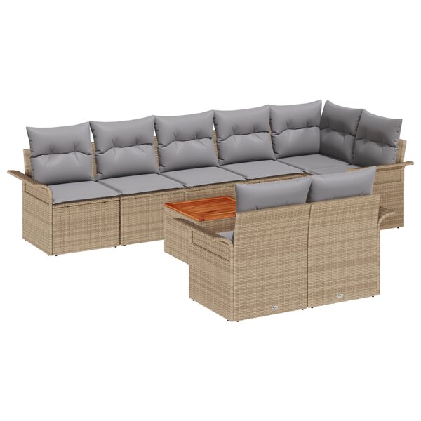 vidaXL Ensemble de canapés de jardin 9 pièces avec coussins Beige Poly Rotin Acacia