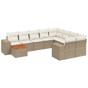 vidaXL Salon de jardin avec coussins 10 Pièces beige résine tressée