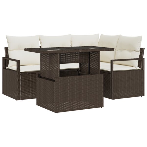 Ensemble de canapé de jardin 5 pièces en poly rattan marron