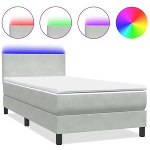 vidaXL Sommier à lattes de lit et matelas et LED gris clair 90x210 cm velours