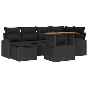 Canapés de Jardin 7 pièces avec Coussins en Rattan Noir