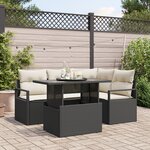 Ensemble de 5 Pièces de Canapé de Jardin avec Coussins en Rattan Poly Noir
