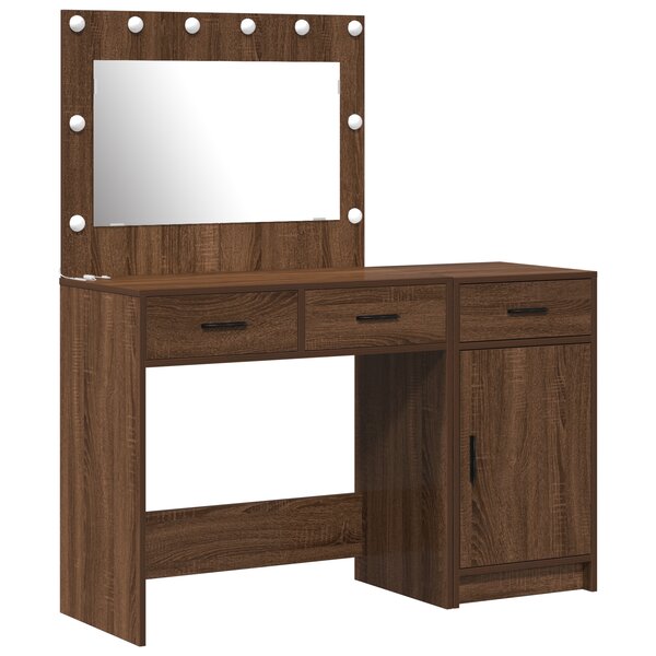 Ensemble de coiffeuse 2 pièces avec LED en bois d'ingénierie chêne noir