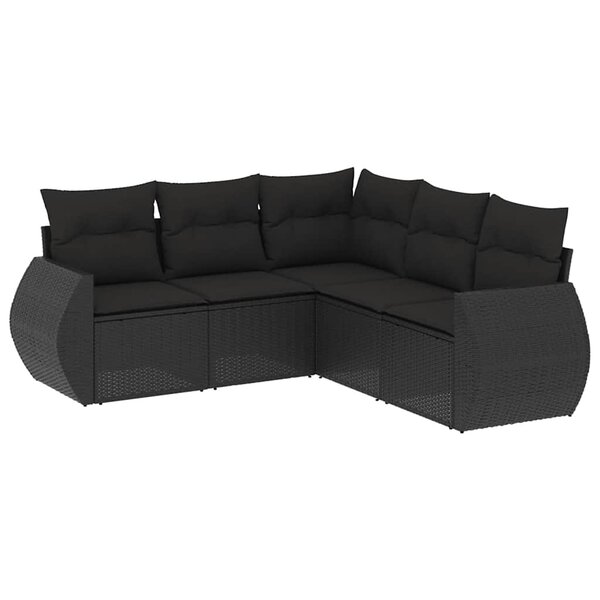 vidaXL Salon de jardin 5 Pièces avec coussins noir résine tressée