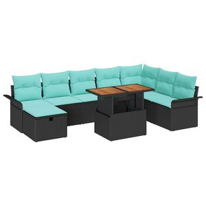 vidaXL Ensemble de canapé de jardin 9 Pièces Noir polyrotin