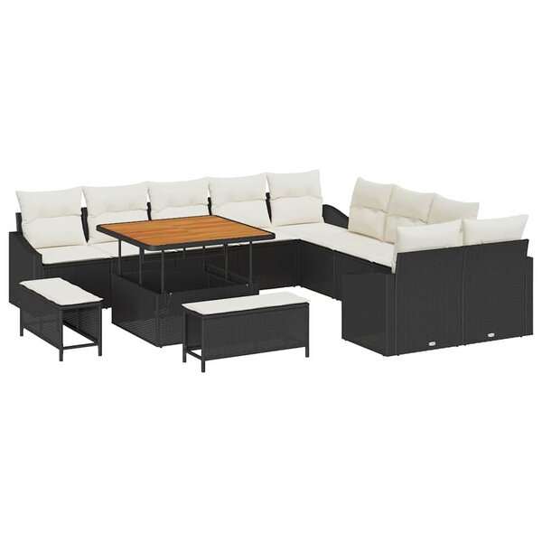 vidaXL Ensemble de canapé de jardin 13 Pièces Noir Poly rotin