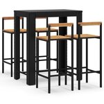 vidaXL Ensemble de bar jardin 5 Pièces noir poly rotin/bois massif acacia