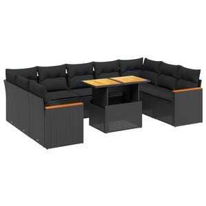 vidaXL Salon de jardin 10 Pièces avec coussins noir résine tressée