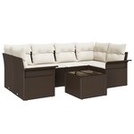 vidaXL Ensemble de canapé de jardin 7 pièces avec coussins Marron Poly Rotin