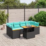 vidaXL Salon de jardin 7 Pièces avec coussins noir résine tressée