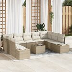 vidaXL Ensemble de Canapé de Jardin de 10 Pièces avec Coussins Marron en Rotin Synthétique