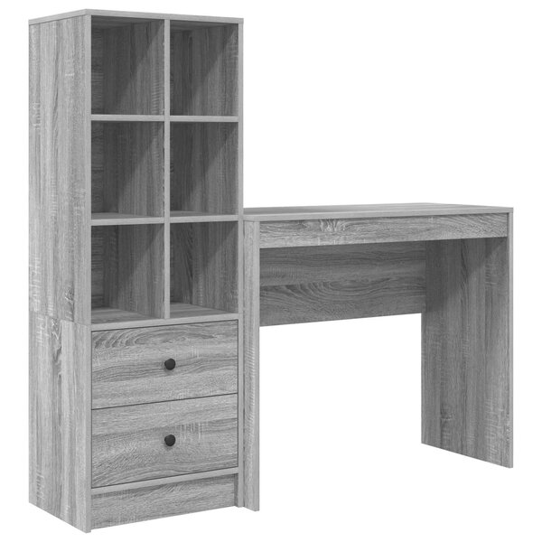 vidaXL Bureau avec tiroir avec étagère avec stockage 2 Pièces Gris Sonoma