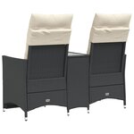 vidaXL Canapé de jardin inclinable 2 places avec table noir poly rotin