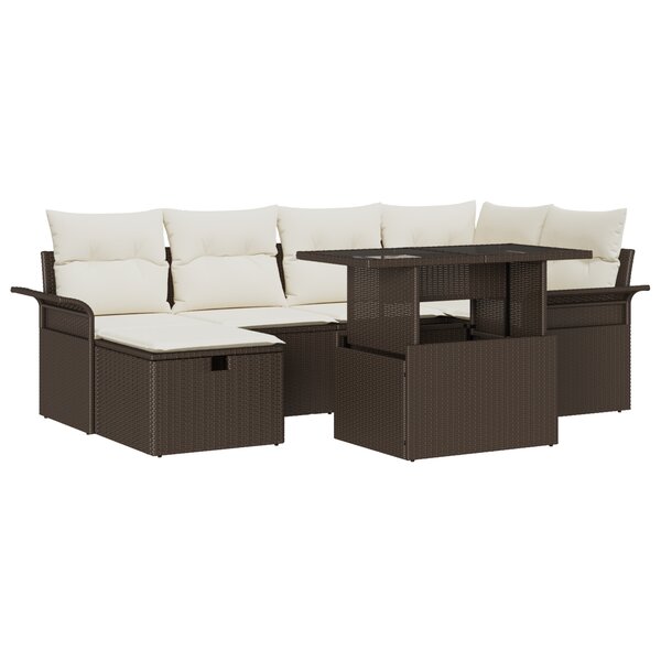 vidaXL Ensemble de Canapé de Jardin 7 pièces avec Coussins Marron Rattan Synthétique