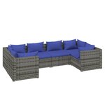 Salon de jardin meuble d'extérieur ensemble de mobilier 6 pièces avec coussins résine tressée gris 02_0016866