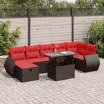 vidaXL Salon de jardin avec coussins 8 Pièces marron résine tressée acacia
