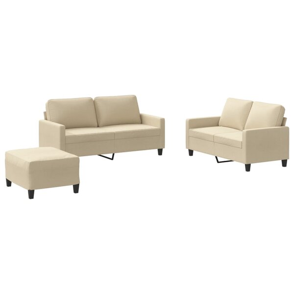 vidaXL Ensemble de canapés 3 Pièces avec coussins Crème Tissu